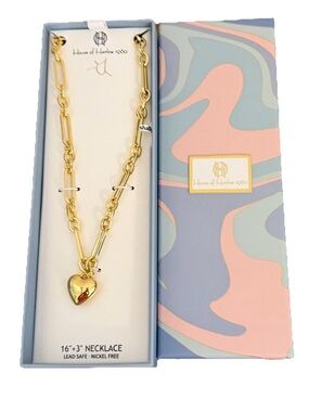 House of Harlow 1960 Gold Heart Pendant Necklace with Chunky Chain
